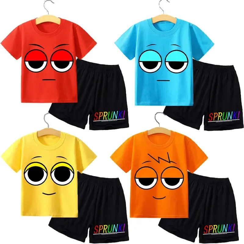 

KawaiiSprunki – ensemble T-shirt et Short pour enfants, 2 pièces, dessin animé, mode, chemise à manches courtes, pantalon, cost