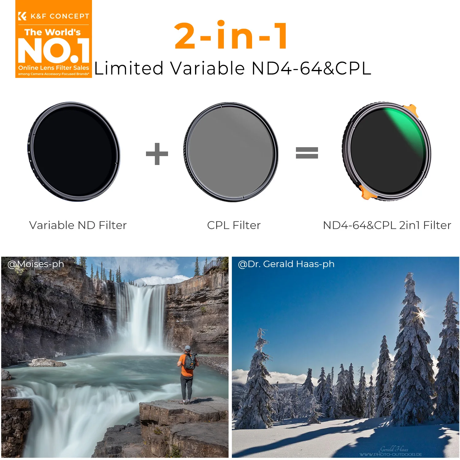 K&F CONCEPT ND4-64 (2-6 Stop) Variable ND Filter and CPL Circular Polarizing Filter 2 in 1 28 Layers Coated Nano-Xcel Series