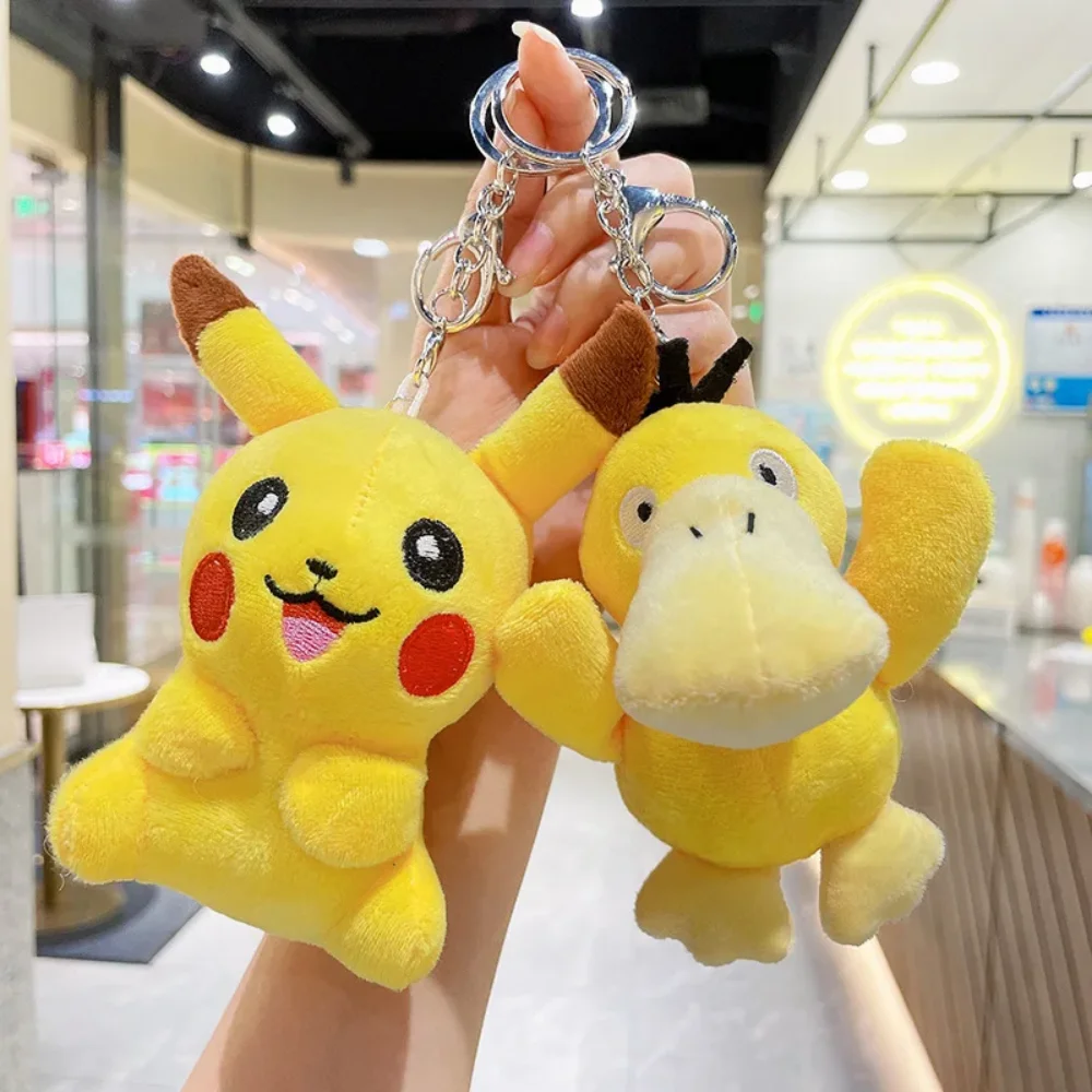 Kawaii Anime Pokemon Pikachu Psyduck Squirtle Keychain Cute Cartoon Plush Doll Backpack Decoration Accessories Girls Gifts