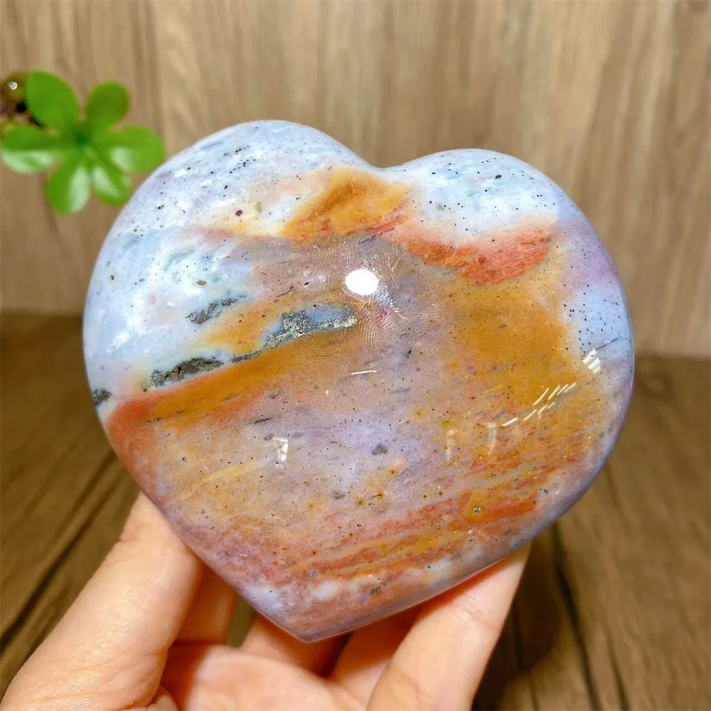 Natural Stone pretty Ocean Jasper Heart Meditation Energy Heart Sorcerer Exorcism Cures Crystal Home Feng Shui Decoration