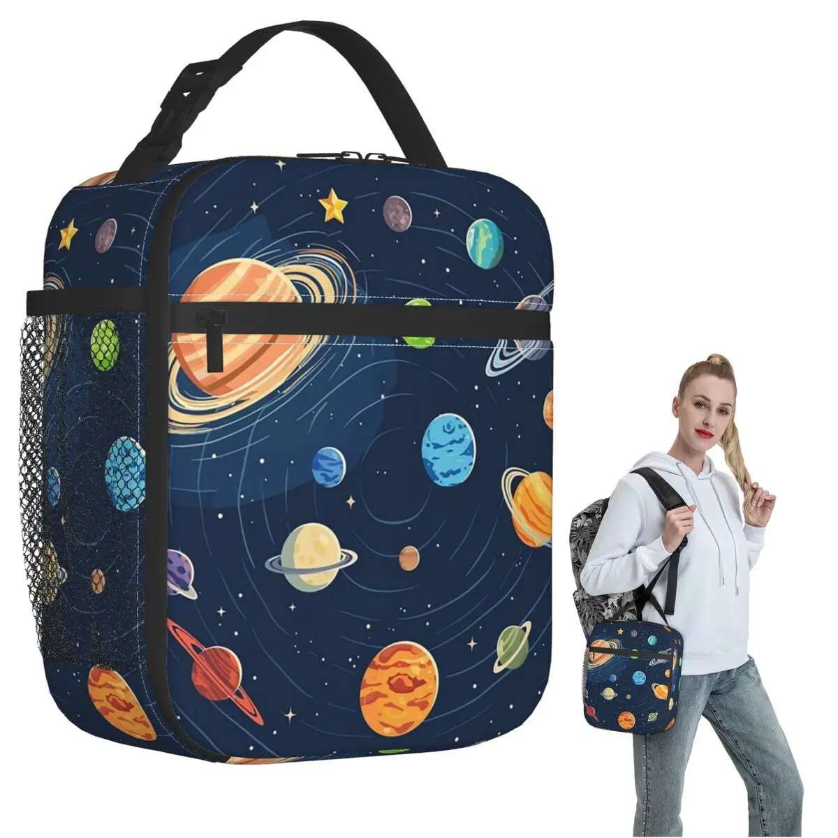 Solar System Space Planets Universe Insulated Lunch Bag for Women Kids Leakproof Food Boxes Thermal Lunch Box Tote