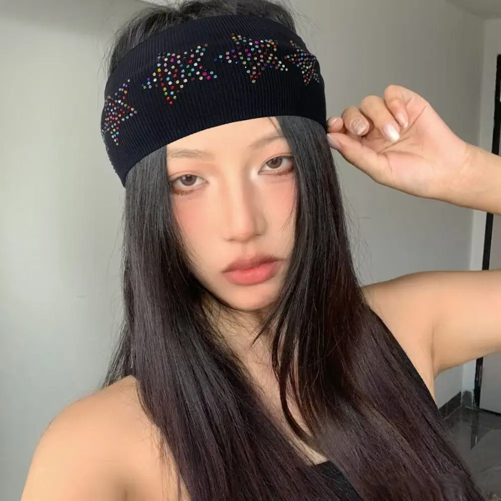 

Повседневная однотонная повязка на голову со стразами и звездами, впитывающая пот, мягкая эластичная повязка на голову, головные уборы для мытья лица, спортивная повязка для волос для женщин