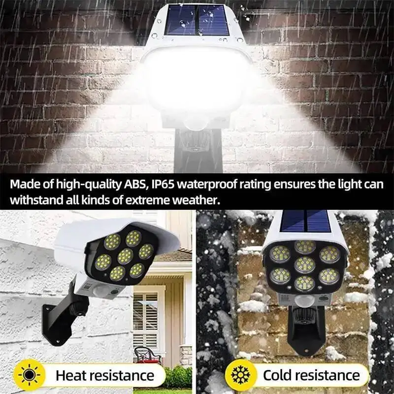 Solar Lights Outdoor Waterproof Motion Sensor Dummy Camera 77 LEDs Solar Spotlight Wall Street External Solar Lamp Garden Light