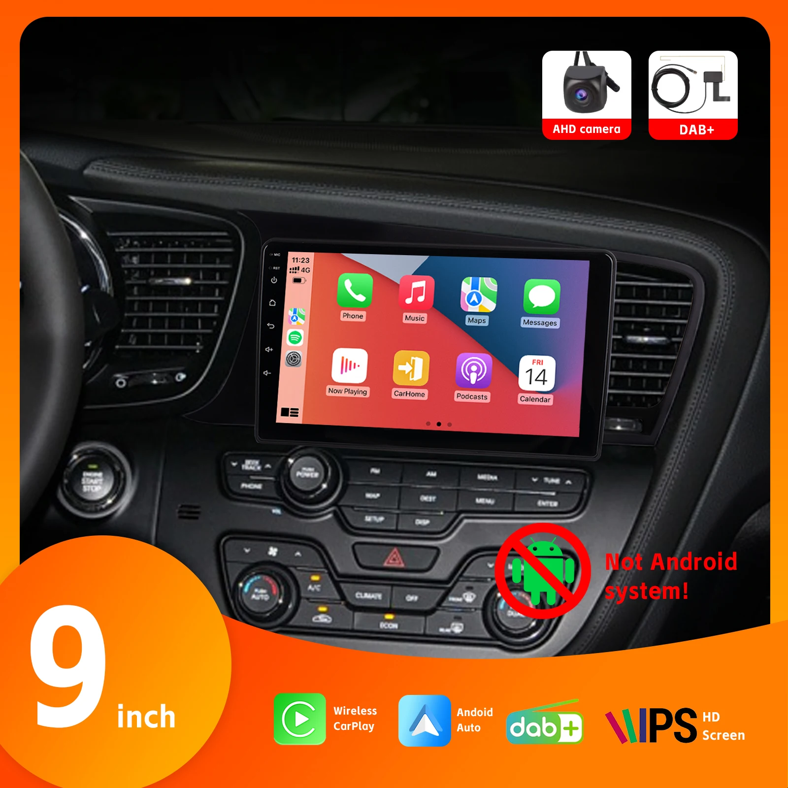 

Car Radio with 9" HD IPS Touch Screen DAB+ DSP AHD Rear View Camera Wireless Carplay Android Auto BT for Kia K5 K4 K2 2011-2015