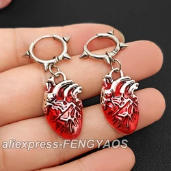 Bleeding Heart Earrings Spike Earrings Punk Hoops Anatomical Heart, Gothic Jewelry Y2K Drop Earring