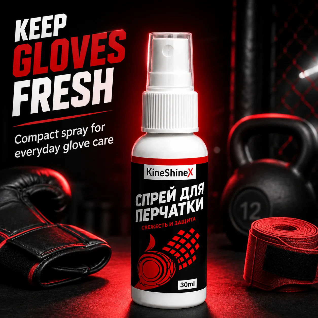 Sports Glove Deodorizer Spray 30ml, Odor Control Freshener for Boxing, Goalkeeper, Cycling and Training Gloves