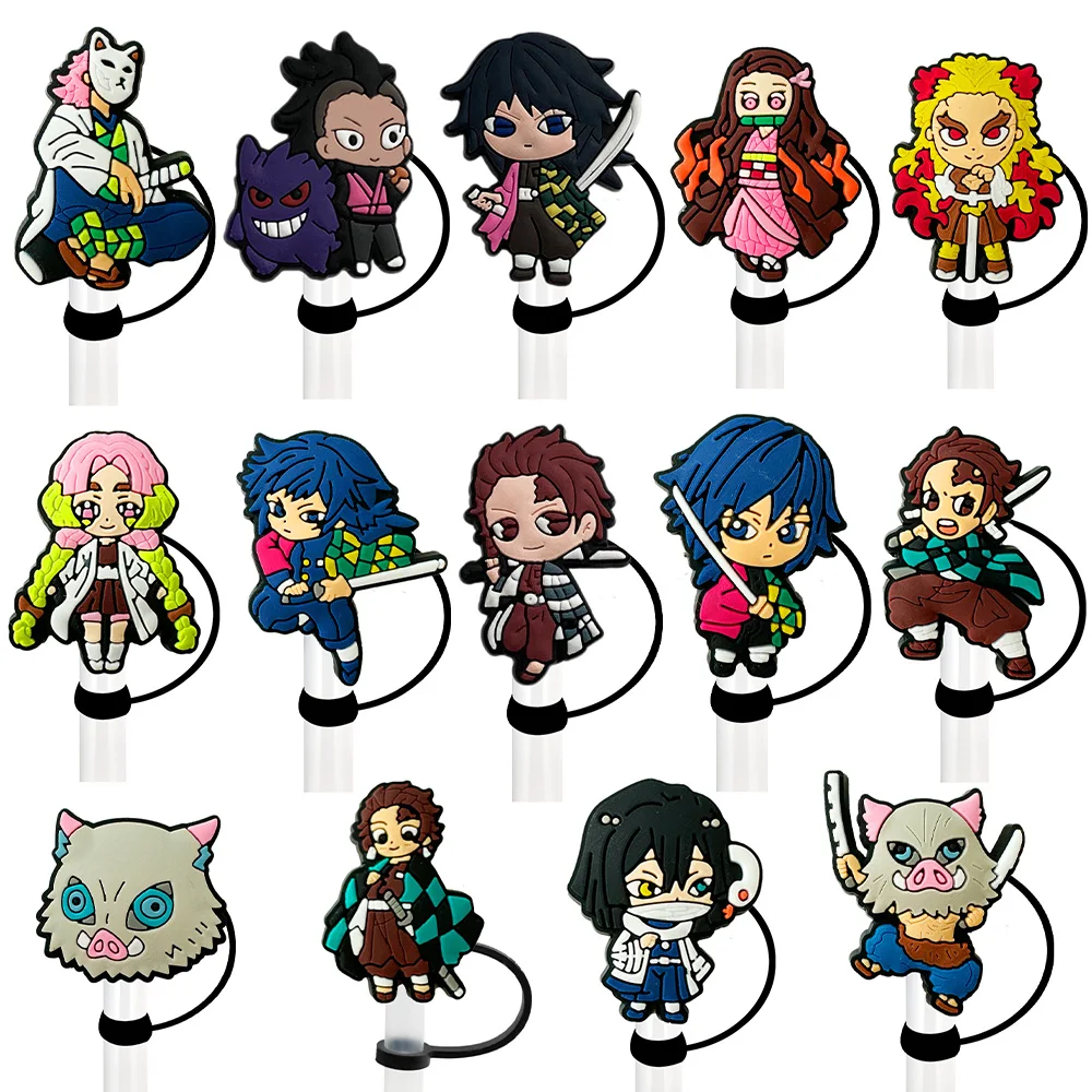 1-14pcs New Japanese Anime Straw Cover Cap 10MM Drink Straw Plug Reusable Splash Proof Drinking Fit Cup Straw Cap Charms Pendant