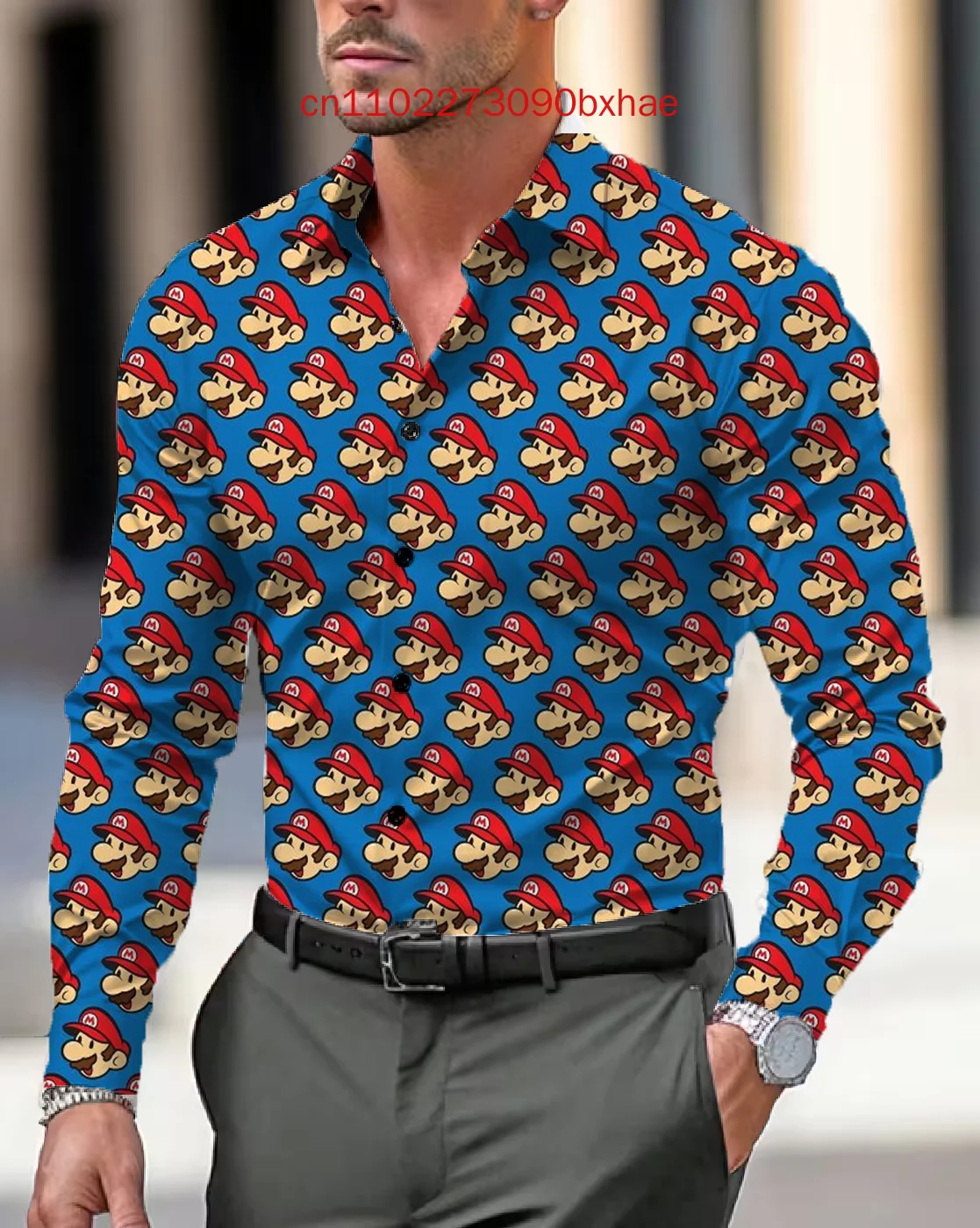 2025 New Spring and Autumn Super Mario Men's Long Sleeve Shirt 3D Printed Casual Street Retro Men's Button Shirt