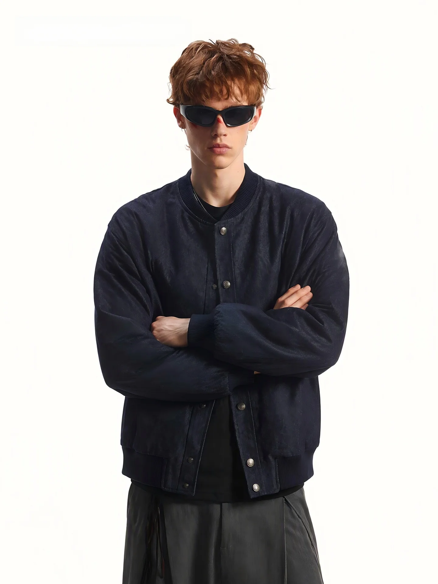 SDMADE American Style Casual Short Jacket Men's Autumn Baseball Collar Fake Denim Coat Standard Fit Cotton Polyester Blend