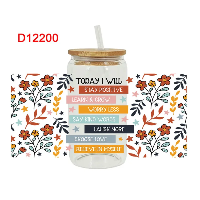 3D UV DTF Transfers Stickers 16oz Cup Wraps Plant Flower Word Printed For DIY Glass Ceramic Metal Leather Etc. D11889