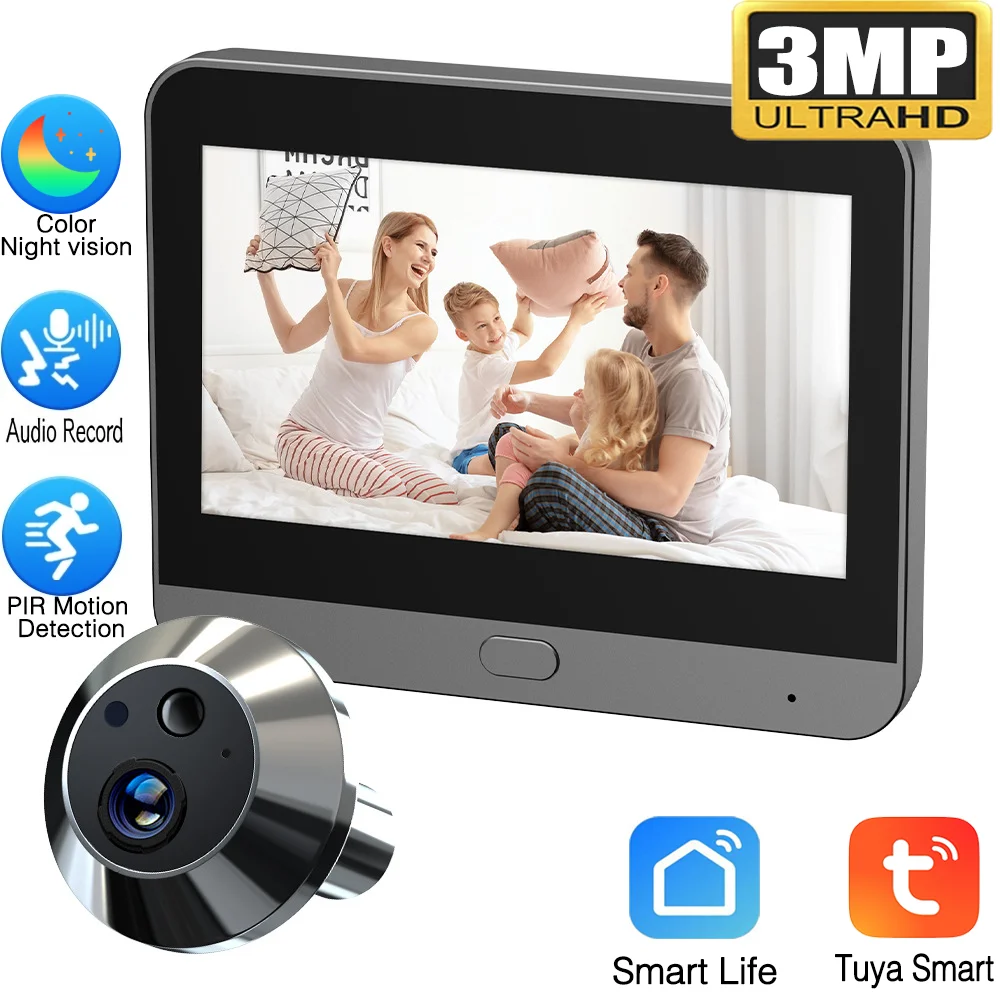 Tuya Smart WiFi Doorbell 3MP Video Doorbell Camera 140° Wide View IR Night Vision PIR Motion Sensor Alexa Google Compatible