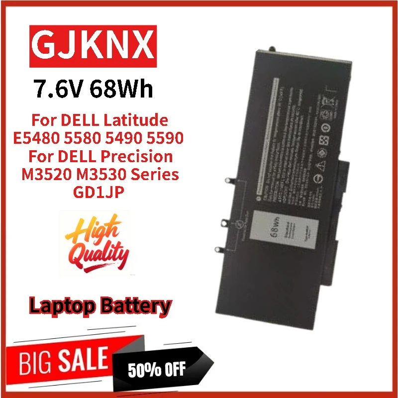 100% New 7.6V 68Wh GJKNX Laptop Battery For DELL Precision M3520 M3530 and DELL Latitude E5480 5580 5490 5590  Series GD1JP