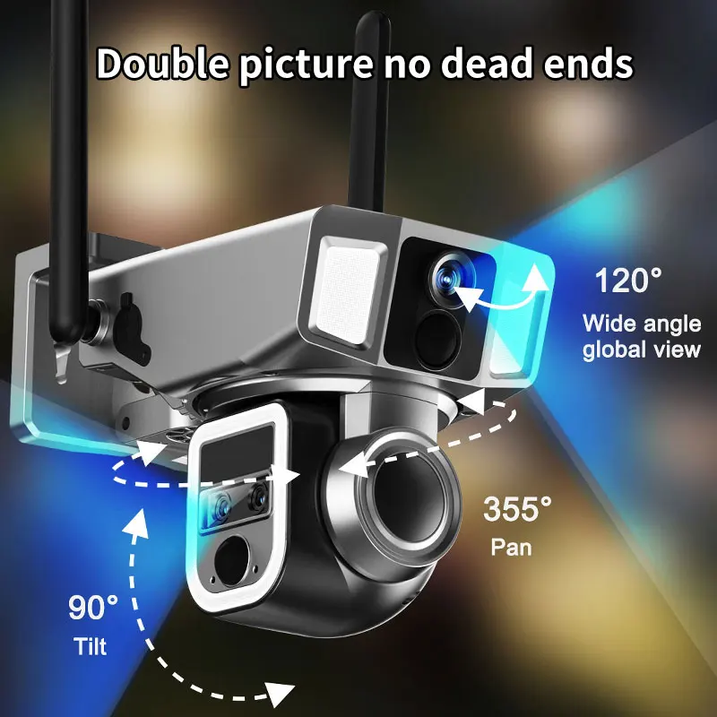 Solar Three Lens Linkage Camera WIFI/4G Dual-compatible Powered Outdoor Solar Camera Y7A Sim Card Solar Camera