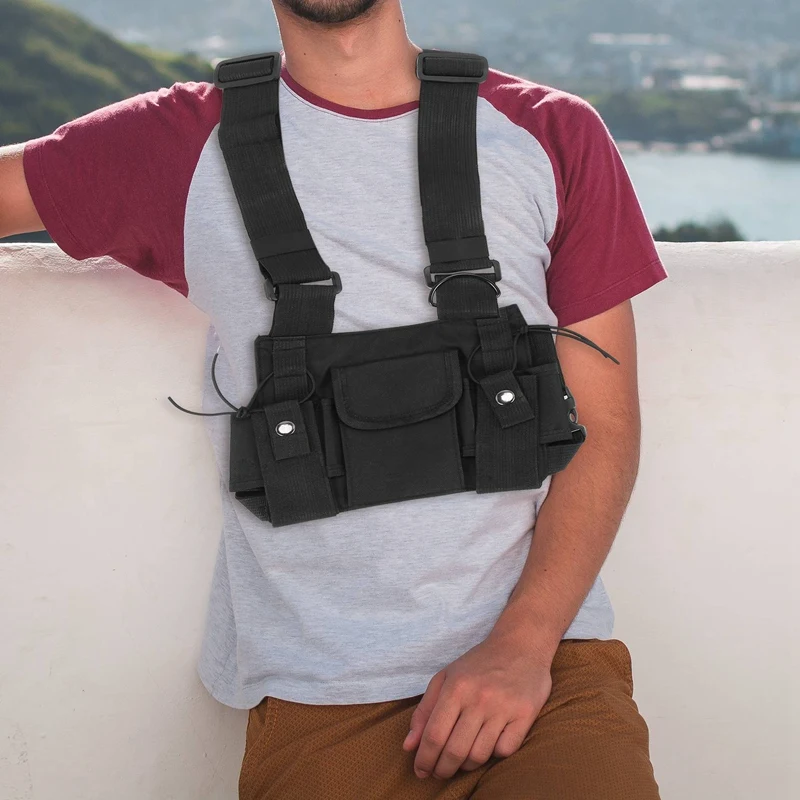 FULL-Radios Pocket Radio Chest Harness Chest Front Pack Pouch Holster Vest Rig Carry Case For 2 Way Radio Walkie Talkie For Baof