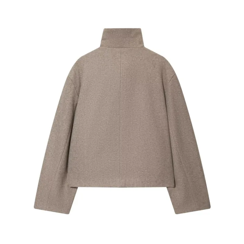 سترة نسائية بياقة واقفة لخريف وشتاء 2025 سترات فضفاضة وغير رسمية بأكمام طويلة مشبك أنيق ملابس خارجية أنيقة #3