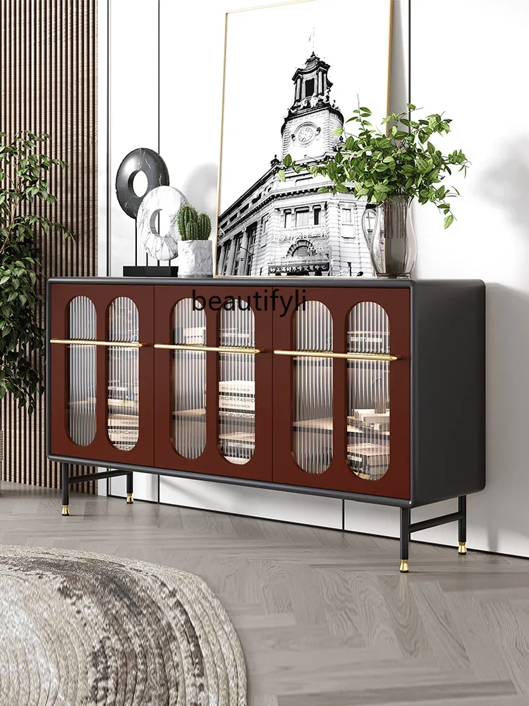 

smt03 Light Luxury Sideboard Glass Cupboard with Light Home Wall Storage Cabinet Entrance Cabinet