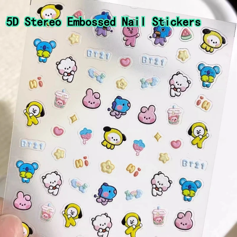 2PCS BT21 5D Embossed Cartoon Stickers for Nail Art Decoration  DIY Phone Case CCD Camera view 2