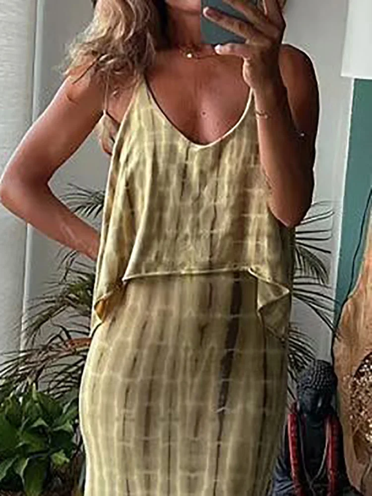 

Женский сексуальный топ на бретельках и длинная юбка, модный комплект из двух предметов с открытой спиной и принтом, повседневный костюм без рукавов для отпуска