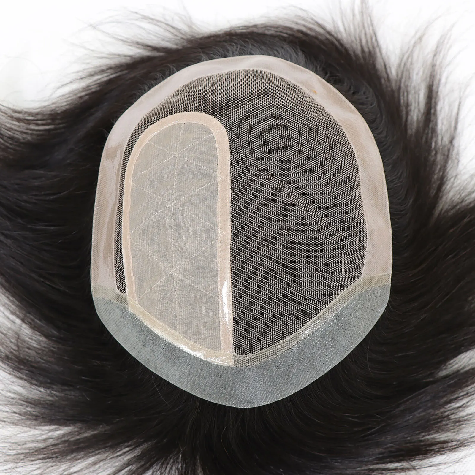 قاعدة الحرير الطبيعية فروة الرأس شعر الإنسان الجلد بولي PU حول الشعر المستعار للرجال غير مرئية الرجال الاصطناعية نظام استبدال الشعر الذكور
