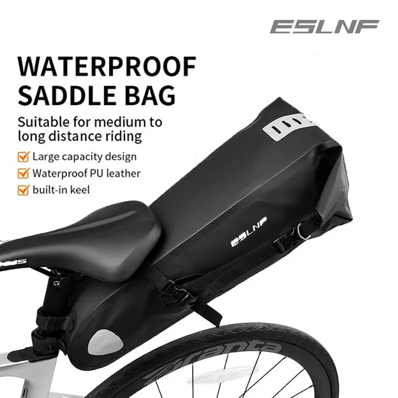 

ESLNF Bike Bag Waterproof 10L Large Capacity Bicycle Saddle Bag Cycling Foldable Tail Rear Bag MTB Road Trunk Bikepacking