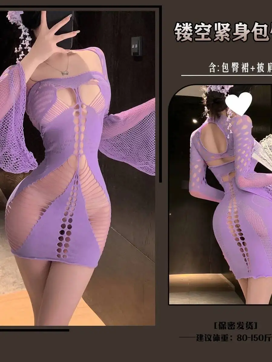 مثير المرأة الجوف خارج كم طويل المياه كم شبكة الجوف خارج Bodycon شبكة مع جوارب فستان أنيق موضة حلوة 6O2Y