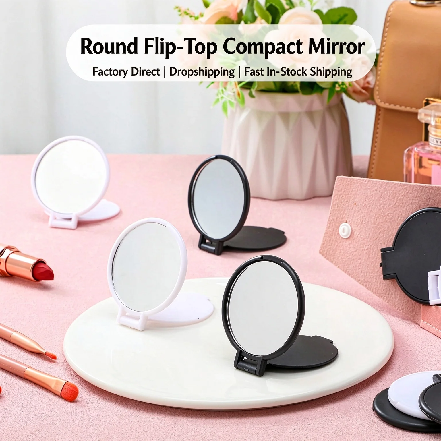Foldable Round Makeup Mirror Mini Portable Pocket Mirror Handheld Travel Compact Mirror Flip Cosmetic Vanity Makeup