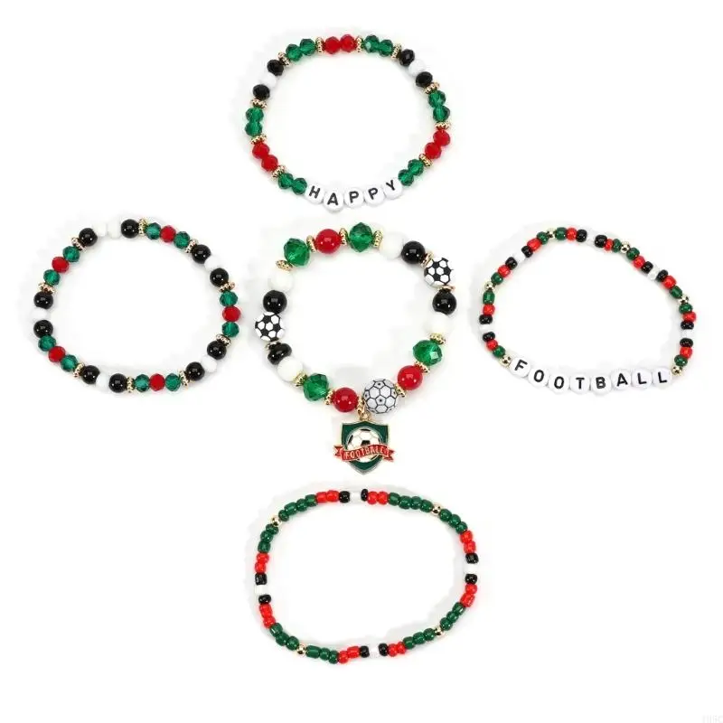 195C Vibrant Glass Bead Football Bracelet With Adjustable Closure Comfortable Wear Wristband Jewelry Accessories