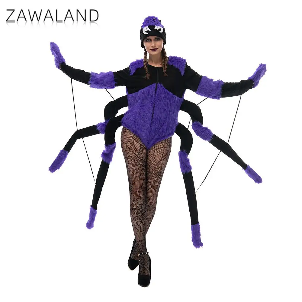 zawaland-ハロウィンスパイダーコスチューム女性ホラーテーマ写真撮影コスプレ衣装毛皮のようなスパイダーボディスーツカーニバルパーティードレスアップ