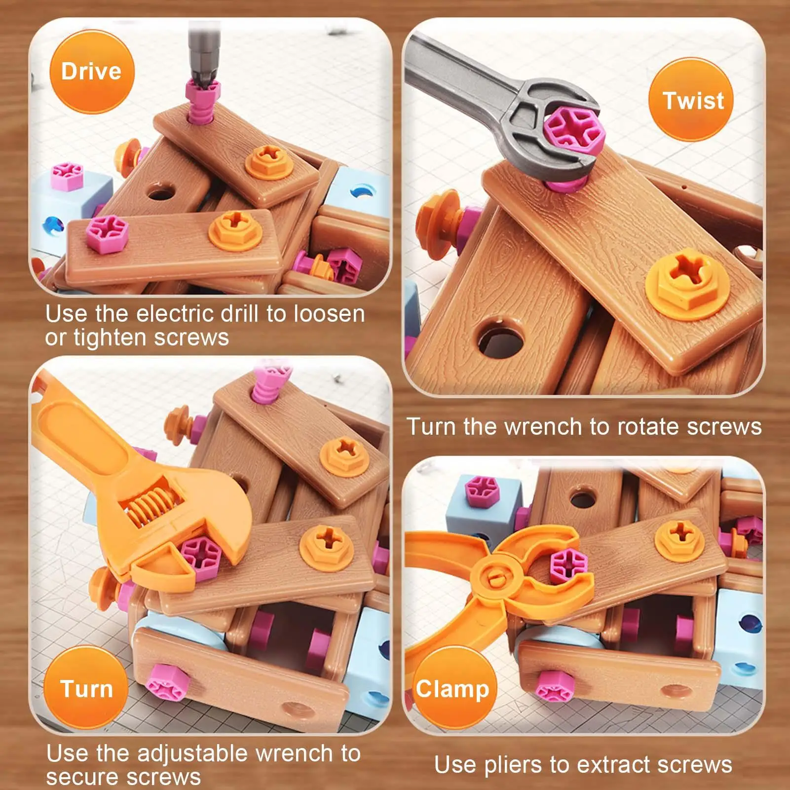 Screw Building Toy 126 Pieces Portable Safe Colorful Screwdriver Wrench Blocks Toys For Kindergarten Students Boys Girls Kids