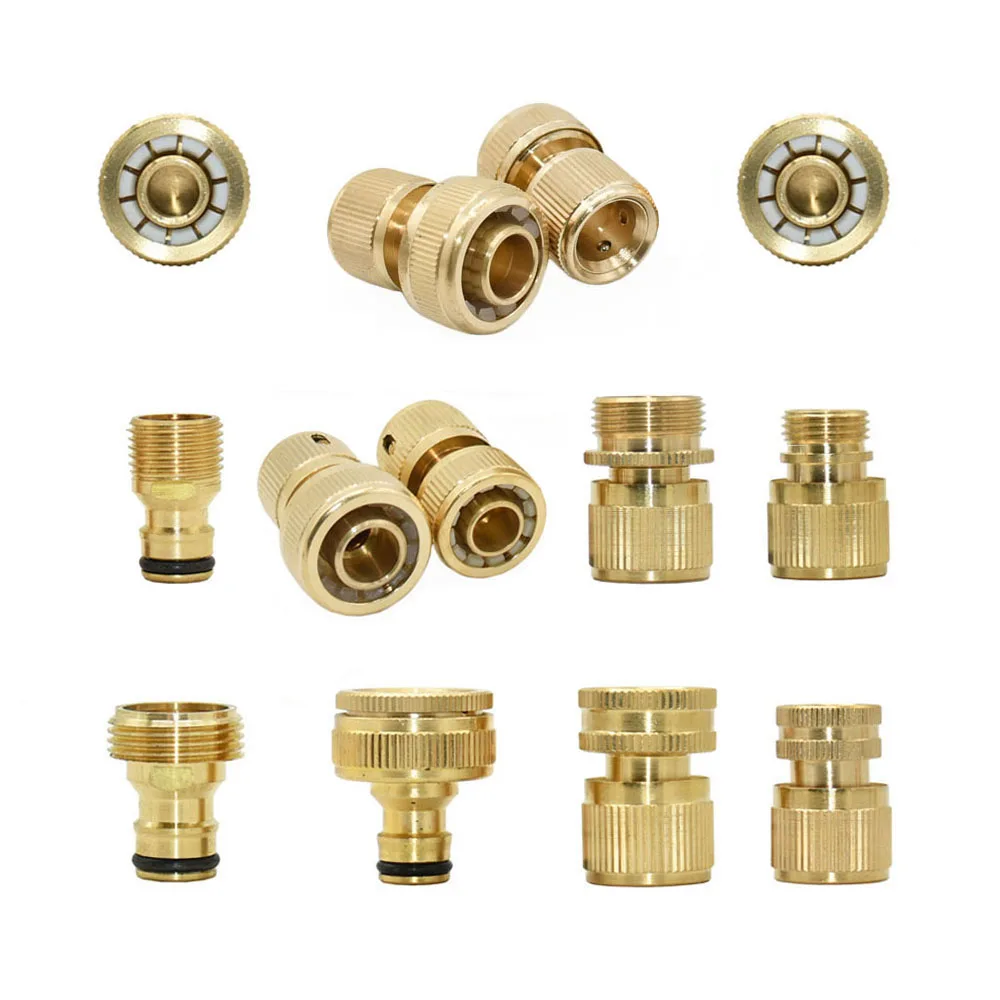 

1/2'' 5/8" 3/4'' Brass Hose Quick Connector Water Stop Fitting Copper 1/2 3/4 1inch Thread Nipple Coupling Garden Watering Gun