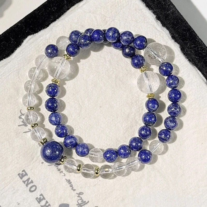 Natural Lapis Lazuli & White Phantom Crystal Double-layer Bracelet: Chinese-style Light Luxury Women's Jewelry Gift