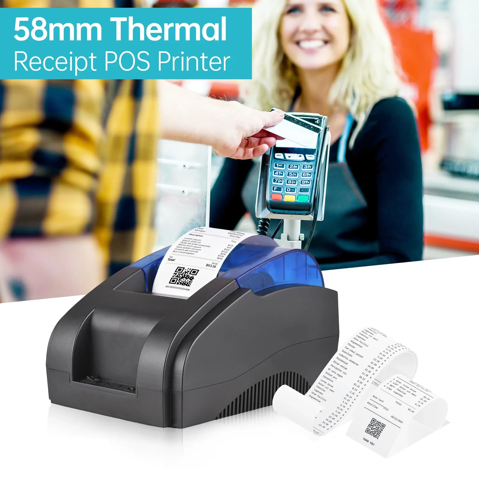 

58mm Desktop Bluetooth Wireless Thermal Portable Printer Receipt Bill POS Compatible with Windows/Linux/Mac/Android/iOS Systems