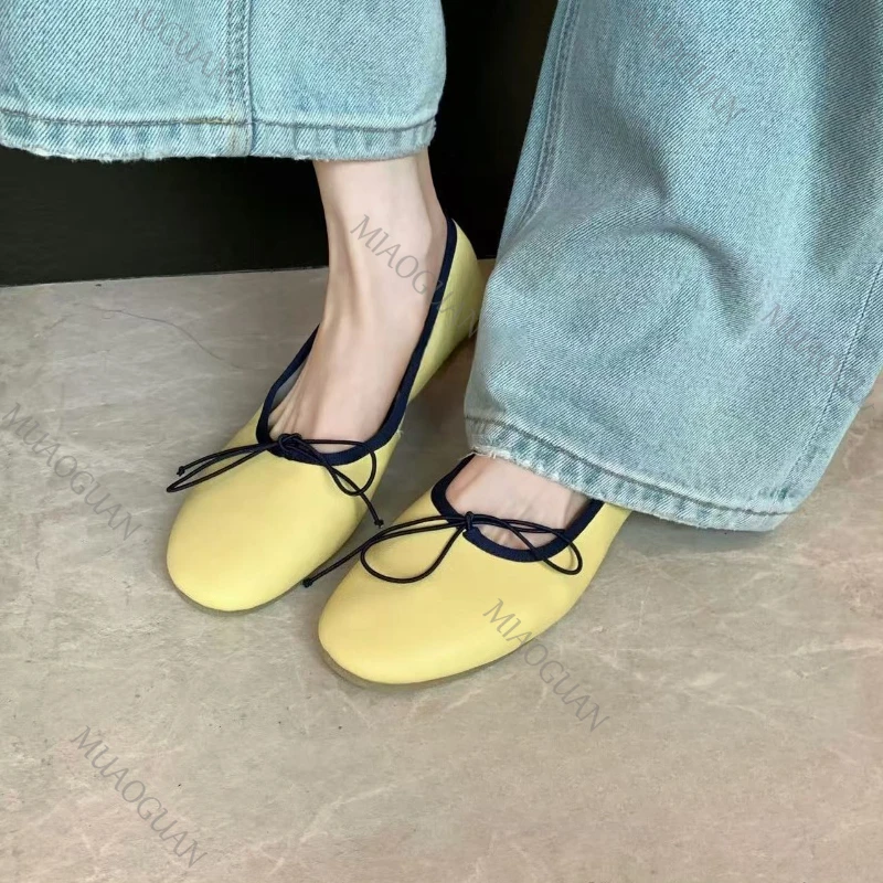 

Shallow Mouth Flats Ballerina Shoes Round Toe Fashion Pleated Ladies Footwears Butterfly-Knot Women Casual Comfy Dance Loafers