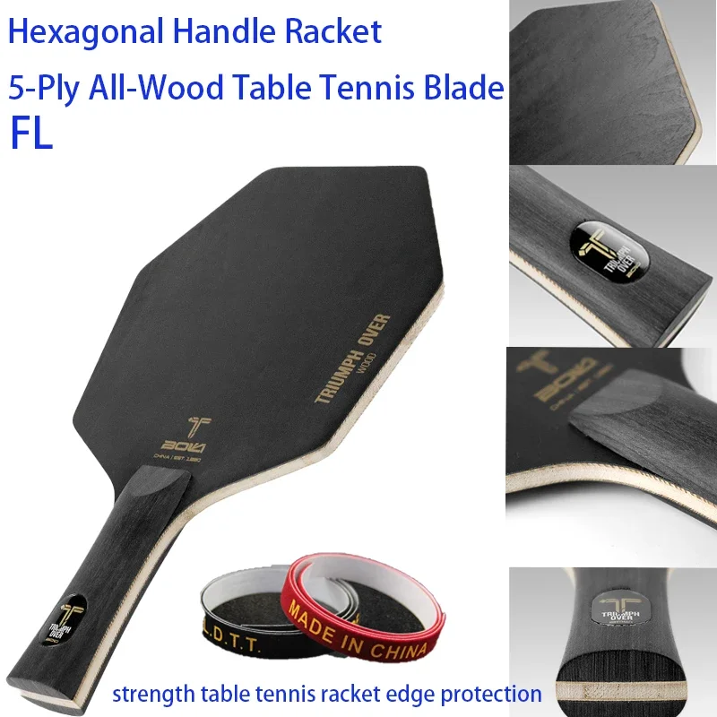 Professional Hexagon PingPong Paddle 5PlyPure Wood Table Tennis Racket for &Table Tennis RacketEdge Protector Flocked Tape
