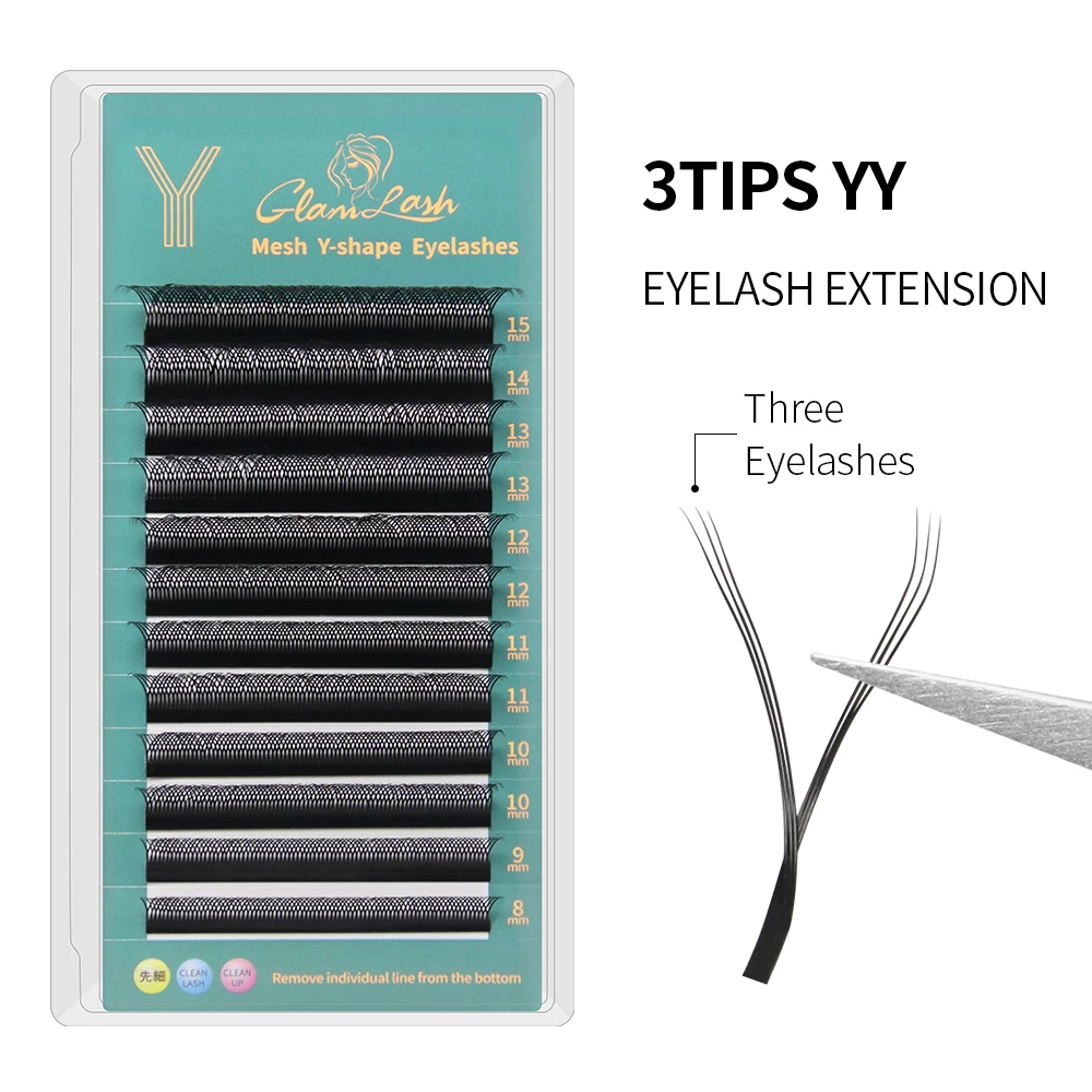 

GLAMLASH YY Eyelash Extensions 3tips YY Eyelashes 0.07mm Natural Soft Premade Volume Lashes Extension Faux Mink for Makeup