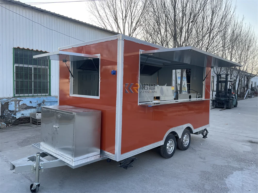 Quiosco de café, carrito de comida para helado de perritos calientes, comerciante, remolque de comida cerrado, camión de comida móvil con cocina completa equipada