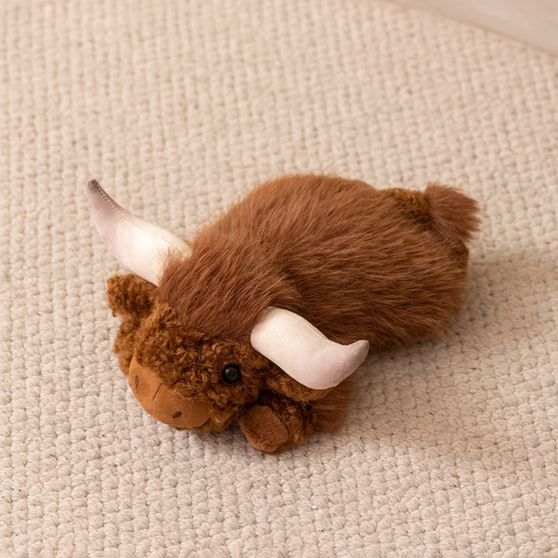 Simulation Lying Highland Bison Yak Stuffed Plush Doll Realistic Buffalo Animal Plushie Soft Fluffy Home Ornament Novelty Gift