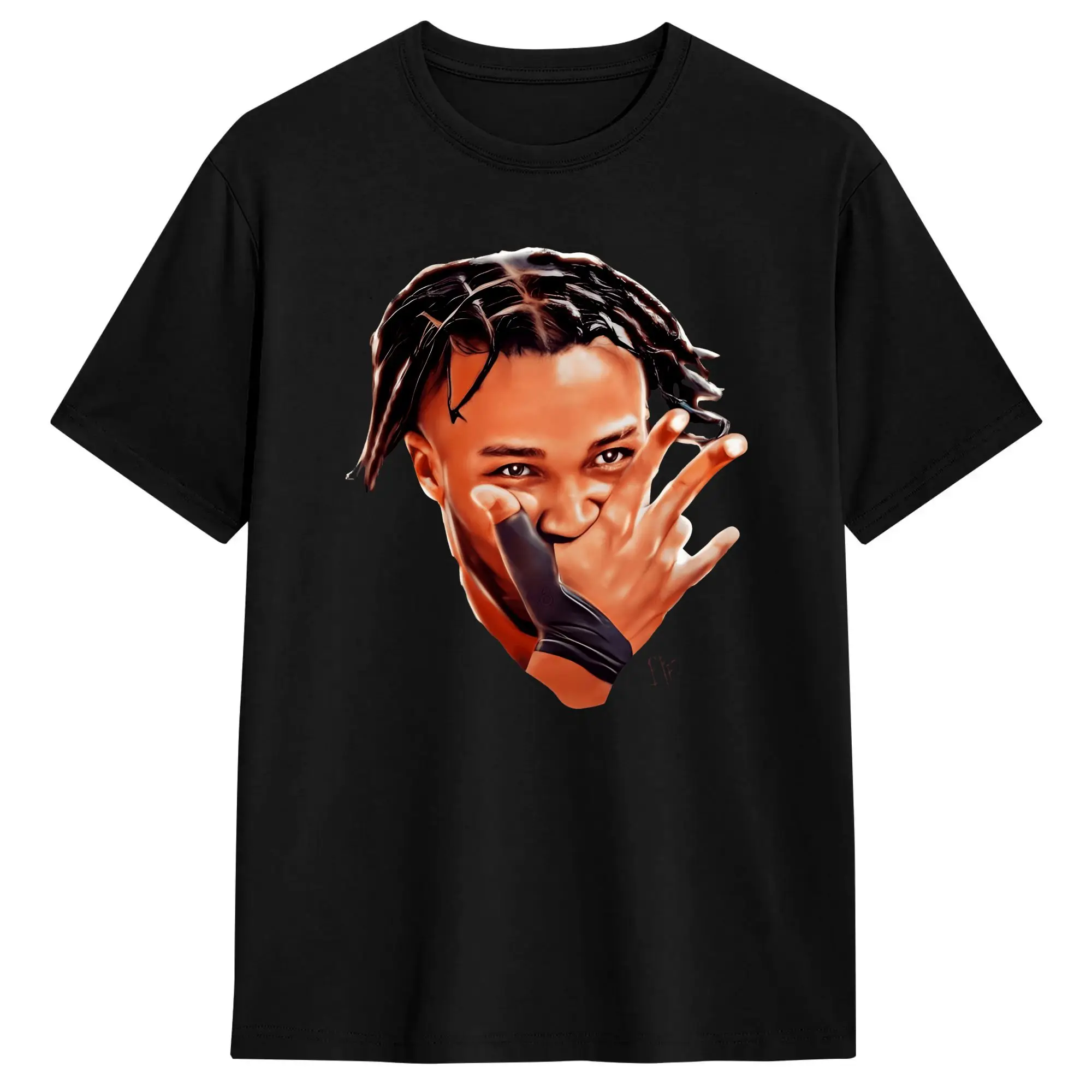 Chest Triangle Frame Cartoon Character Graphic Tee Dual-layer Orange Blue Cursive Slogan Centered Front Oversized Unisex Tops