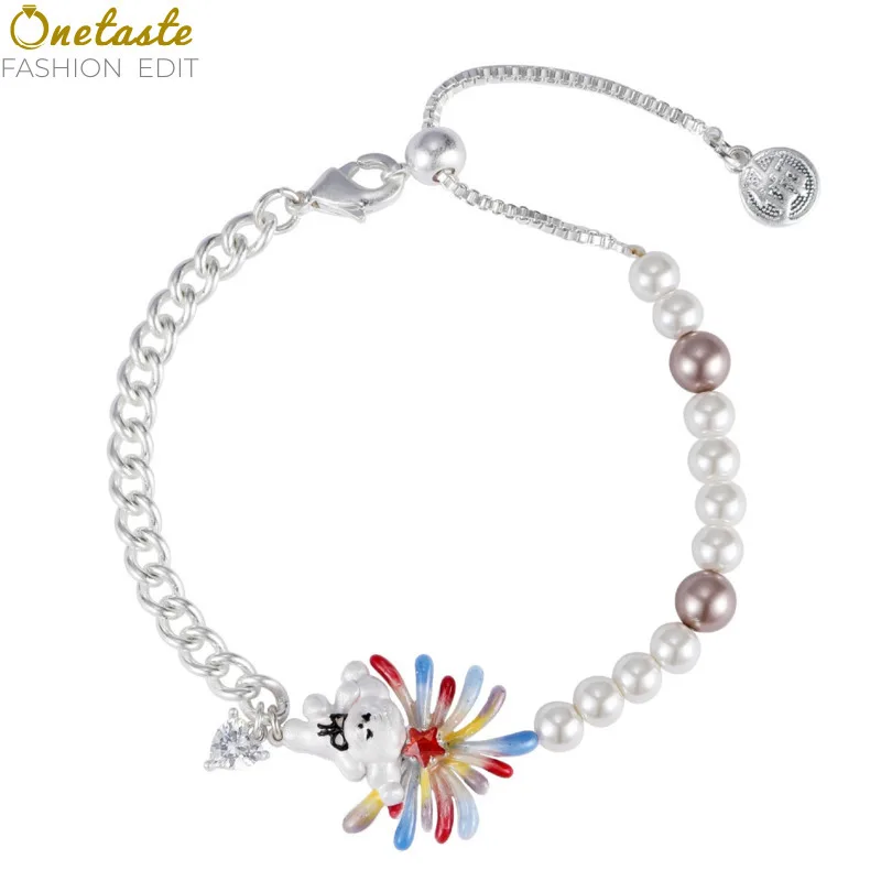 

Alloy Pearl Mixed Chain Colored Resin Lovely Star Puppy Charm Link Bracelet Women Girl Fashion Delicate Bracelets Party Gift