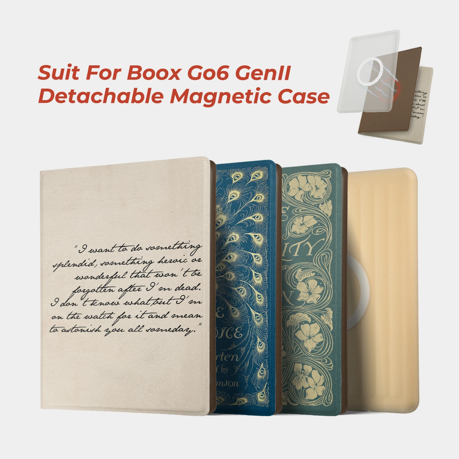 twosheep Vintage Book Cover Case suit for Boox Boox Go6 GenII Gen2 Poke7 6 Inch Detachable Magnetic Matte Auto Sleep Slim Shell