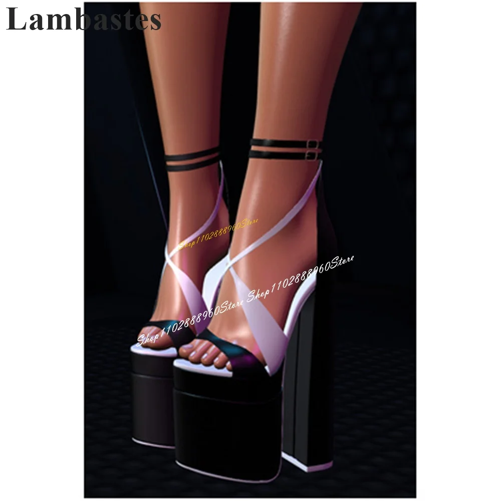 Black Thick Soled Platform Sandals Chunky High Heel Women Shoes Ankle Buckle Strap Open Toe 2024 Fashionable Zapatillas Mujer