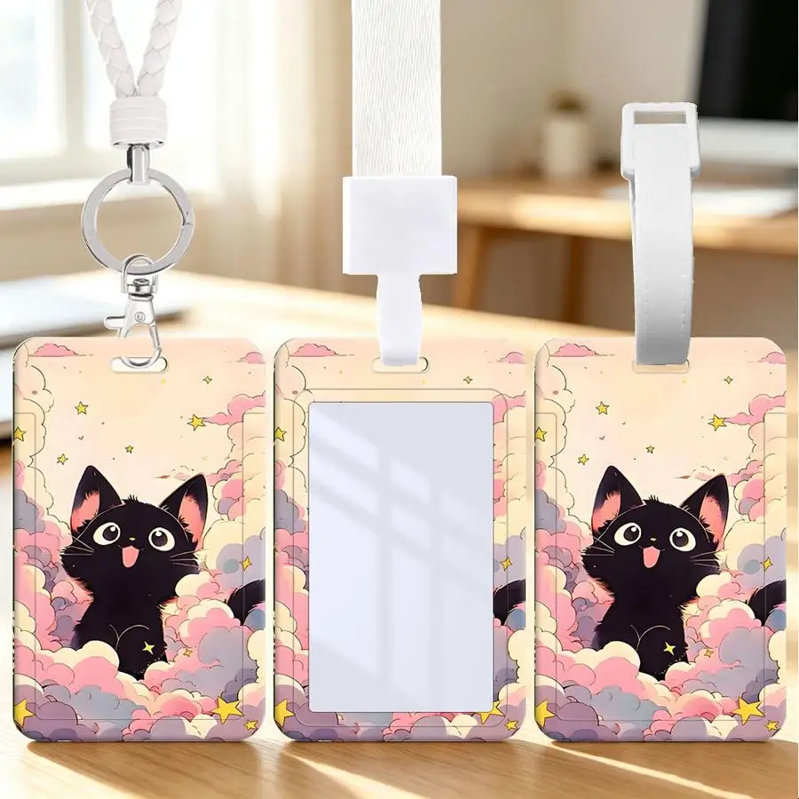 Colorful Cute Background Kitten card holder 1pc Multi functional Student Bus ID Card Nurse Badge Card Protective Cover cable tie