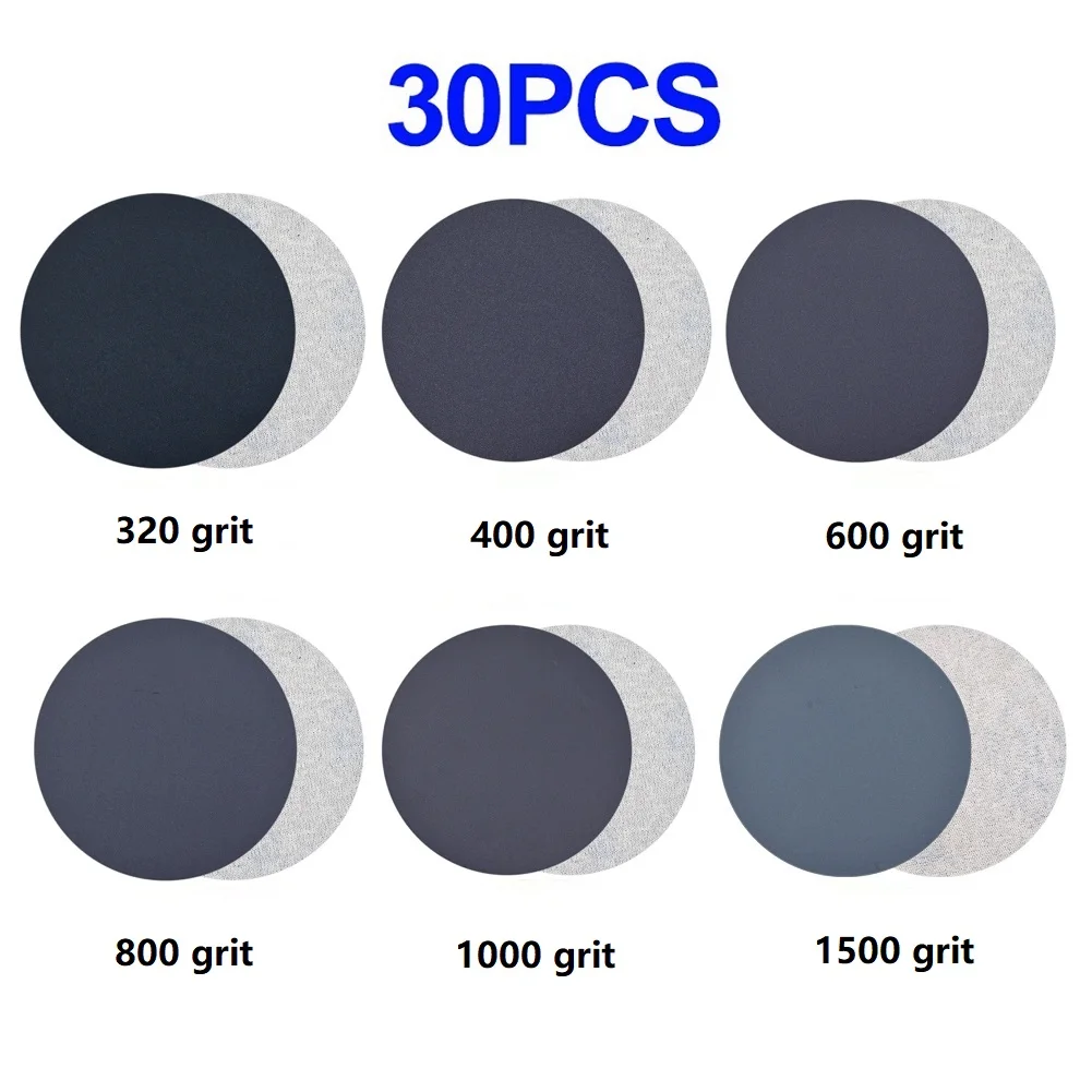 

30pcs 3" Sandpaper Discs 75mm Waterproof Sandpaper Hook And Loop Sandpaper 320-1500 Grit For Wet And Dry Polishing