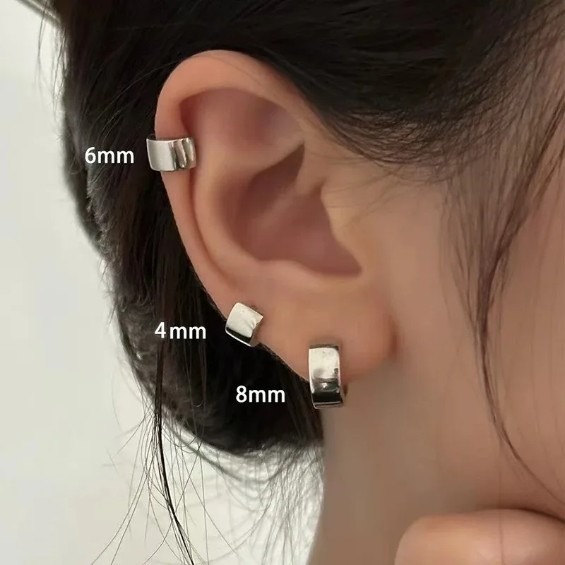 2026 Trend Simple Classic Hoop Earrings  For Women Punk Minilism Silver Color Wide Smooth Huggie Earing Design Piercing Jewelry