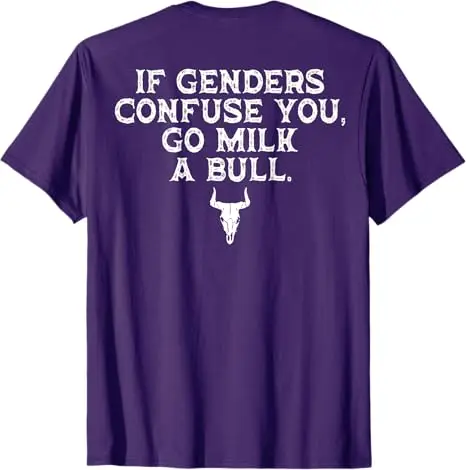 If Genders Confuse You Go Milk A Bull (on Back) T-Shirt Men's Fashion Designer Graphic Saying Tee Short Sleeve Blouses Dad Gifts image 2