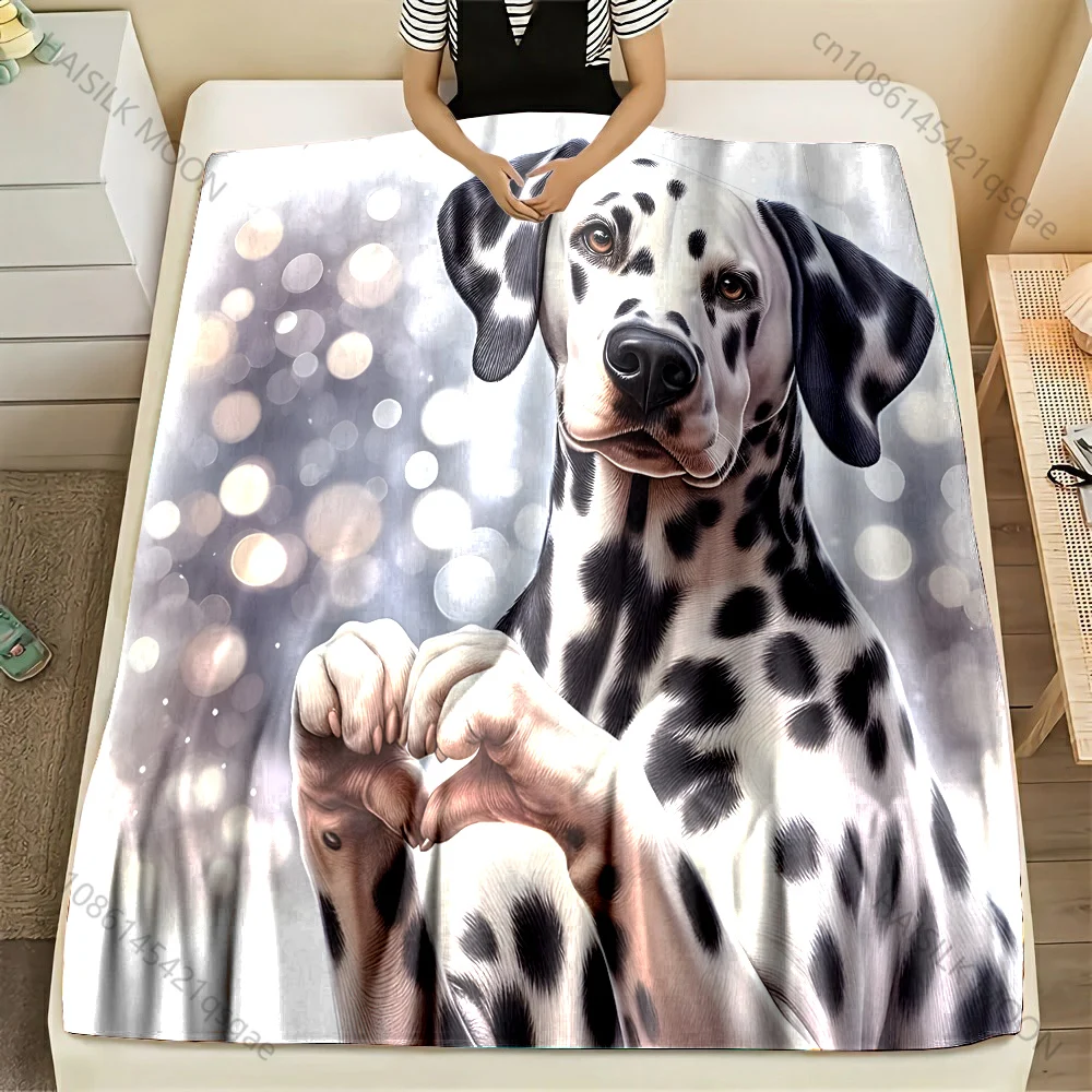 Dalmatian Dog Showing Love Print Blanket Flannel Material Soft Warm for All Seasons, Home Outdoor Camping Picnics Luxury Gifts