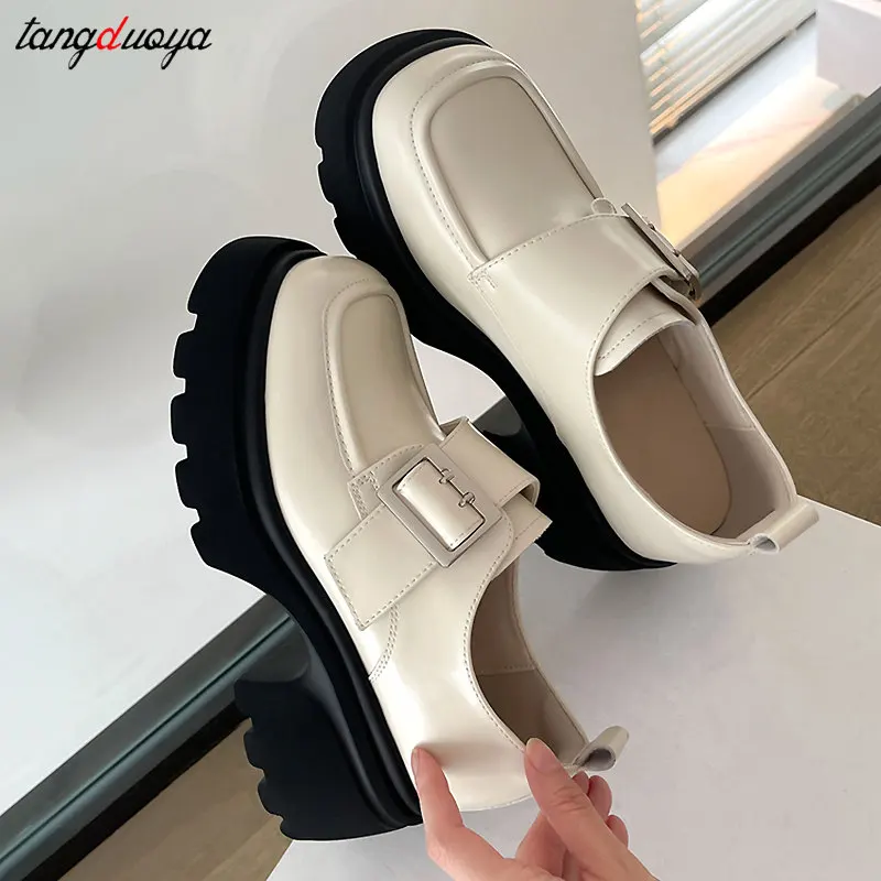 High Heels Loafers Women 2024 Spring British College Style Mary Janes shoes Chunky Platform Oxford shoes Woman Jk Uniform Shoes