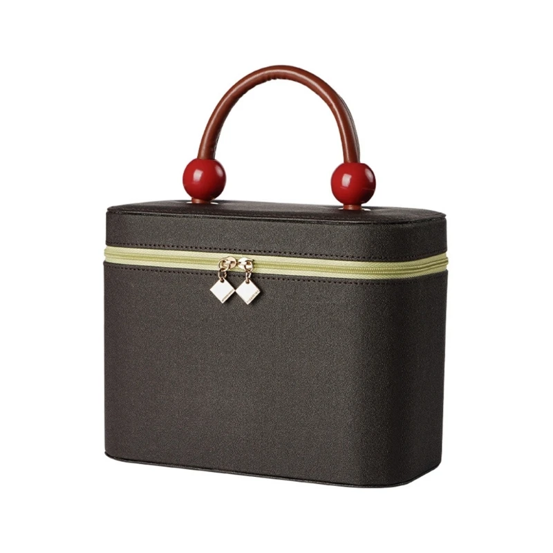 

Travel Friendly Jewelry Makeup Holder Sturdy Leather Jewelry and Cosmetic Storage Box Makeup Container for Daily Use