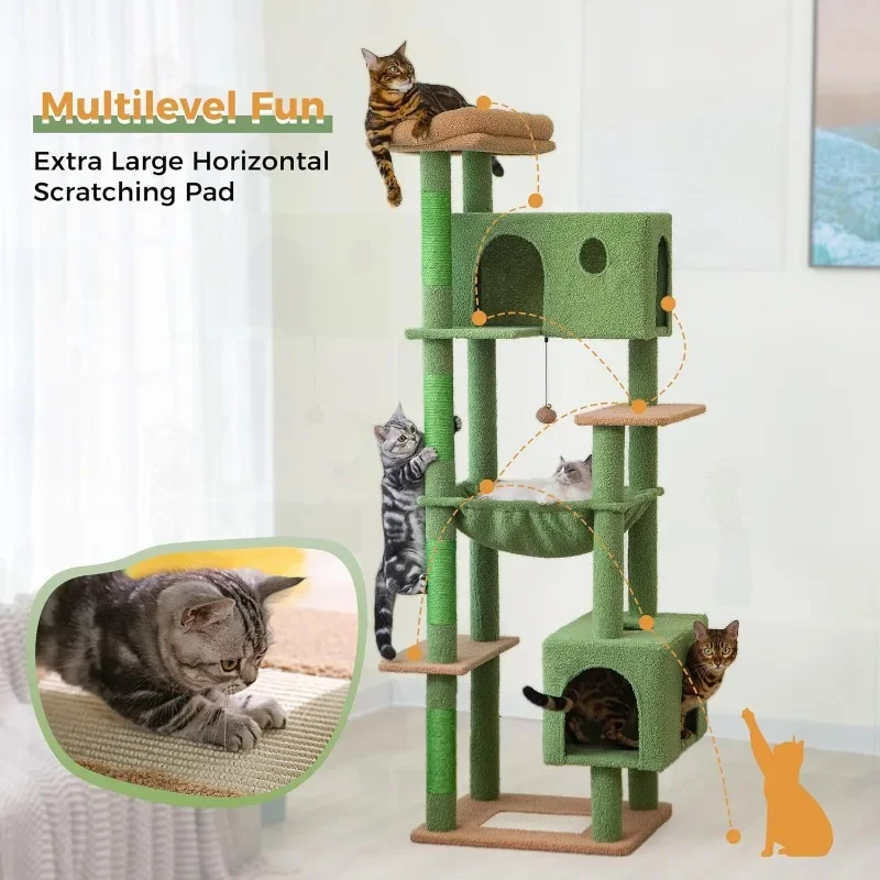 Large Cat Tree for Large Cats 70 Inches Multilevel Cat Tower with Large Hammock Super Spacious Condo and Wide Padded Perch