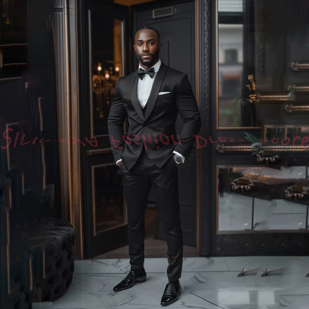 

Slim Fit Повседневный мужской костюм из двух предметов Черная куртка Брюки на одной пуговице Блейзер с шалью и лацканами Брюки Деловые формальные свадебные смокинги для жениха